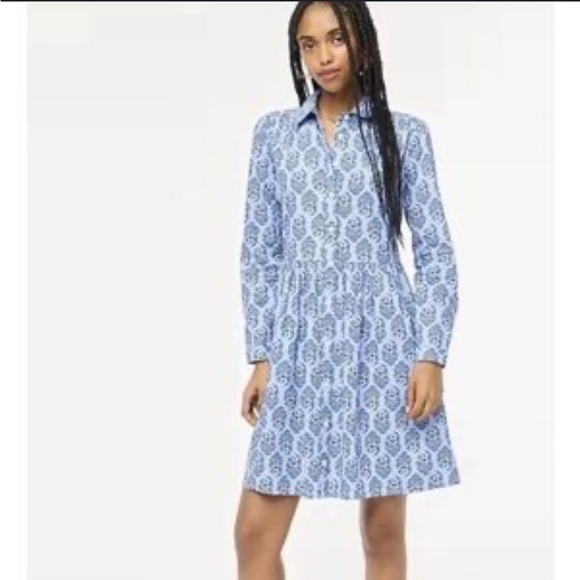J Crew colored Blue Patterned button down Shirt Dress - Picture 9 of 12